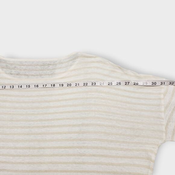 J. Crew Womens Relaxed Linen Long Sleeve Tee Tan White Sz XL Boxy Preppy Casual - Picture 11 of 13